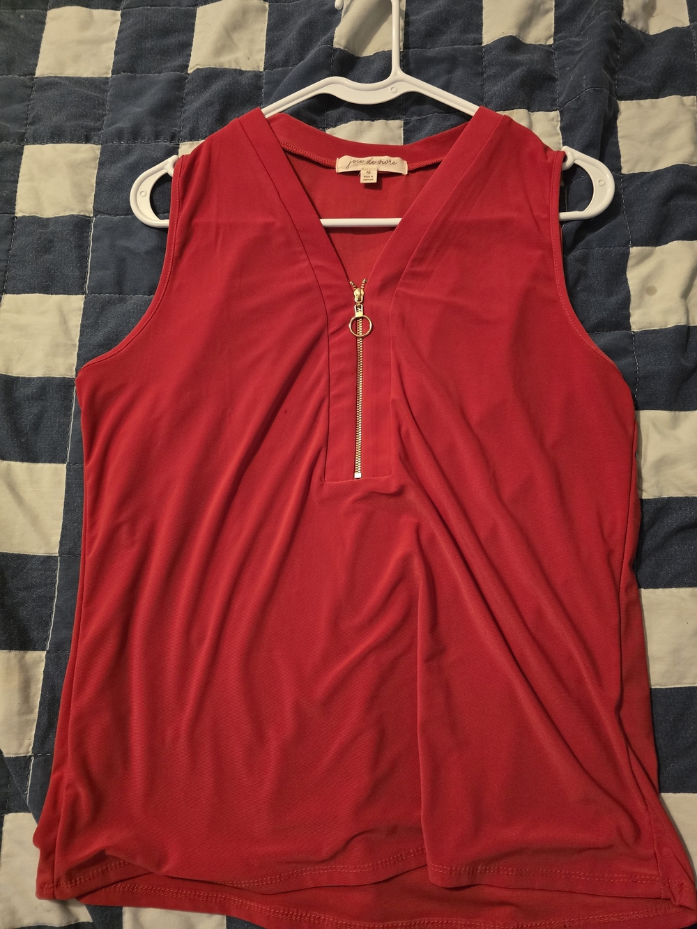 Anne Klein Bright Red Sleeveless V-Neck Zip-Front Top